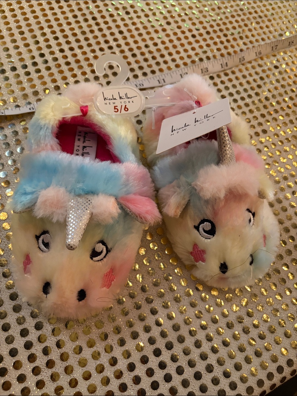 Nicole Miller Kids Unicorn Plush Slippers - Pastel Pink Blue Cream
